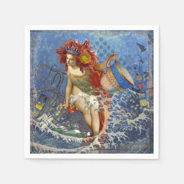 Aquarius Mermaid Gothic Blue Art Napkins (Front)