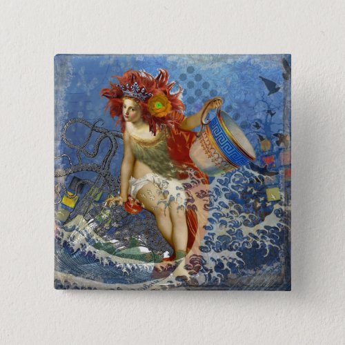 Aquarius Mermaid Gothic Blue Art Pinback Button