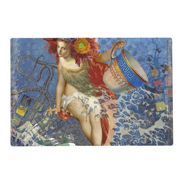 Aquarius Mermaid Gothic Blue Art Placemat (Front)