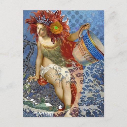 Aquarius Mermaid Gothic Blue Art Postcard