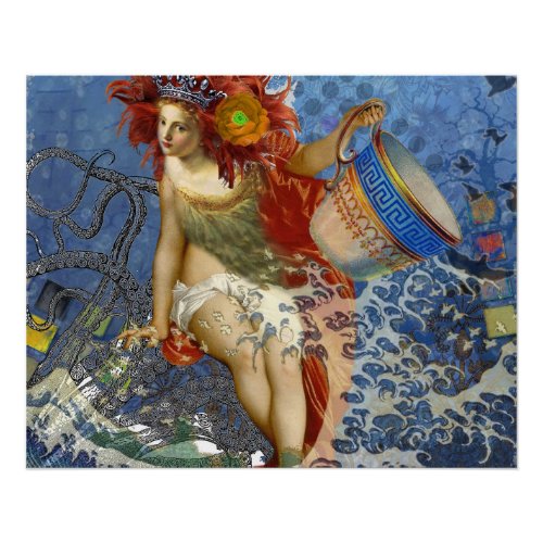 Aquarius Mermaid Gothic Blue Art Poster