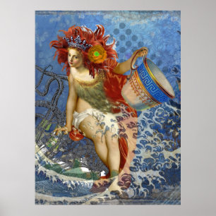 Aquarius Mermaid Gothic Blue Art Poster