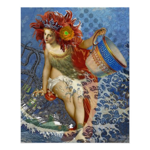 Aquarius Mermaid Gothic Blue Art Poster