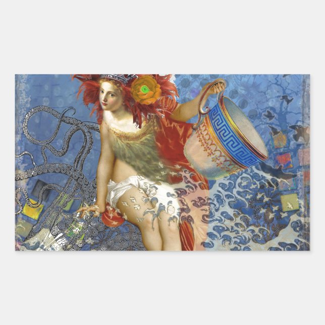 Aquarius Mermaid Gothic Blue Art Rectangular Sticker (Front)