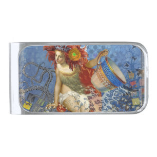 Aquarius Mermaid Gothic Blue Art Silver Finish Money Clip