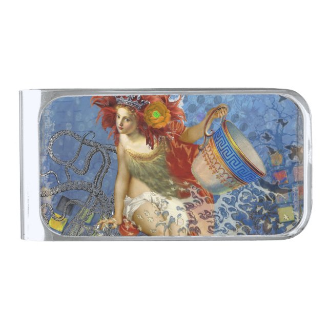 Aquarius Mermaid Gothic Blue Art Silver Finish Money Clip (Front)