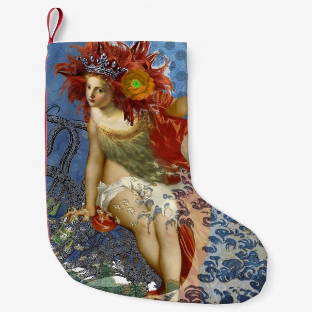 Aquarius Mermaid Gothic Blue Art Small Christmas Stocking (Front)