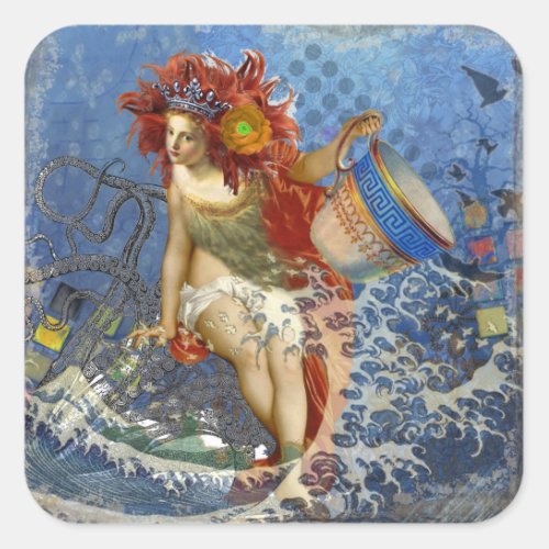 Aquarius Mermaid Gothic Blue Art Square Sticker