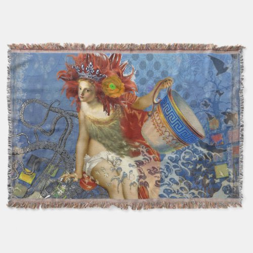 Aquarius Mermaid Gothic Blue Art Throw Blanket