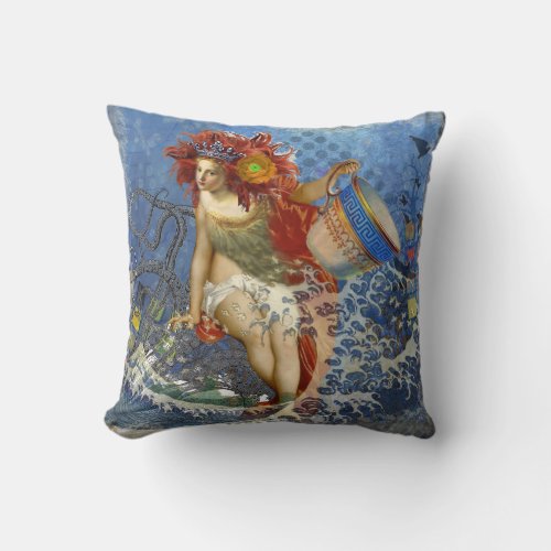 Aquarius Mermaid Gothic Blue Art Throw Pillow