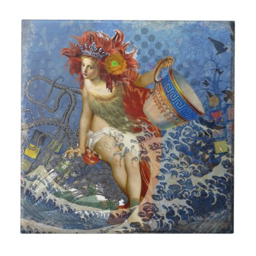 Aquarius Mermaid Gothic Blue Art Tile