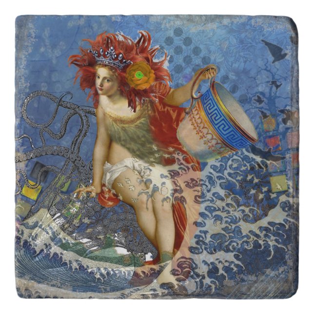 Aquarius Mermaid Gothic Blue Art Trivet (Front)