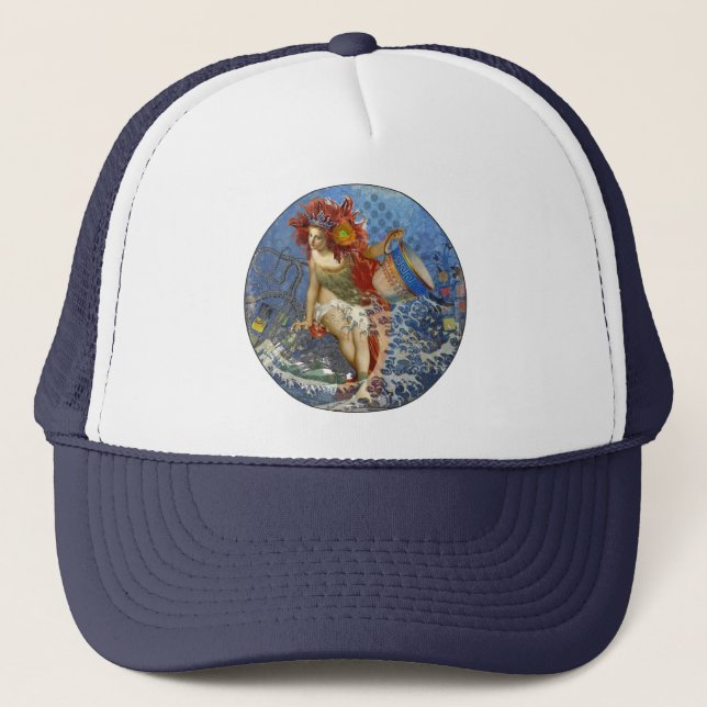 Aquarius Mermaid Gothic Blue Art Trucker Hat (Front)