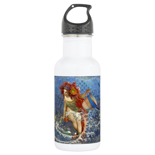 Aquarius Mermaid Gothic Blue Art Water Bottle (Front)
