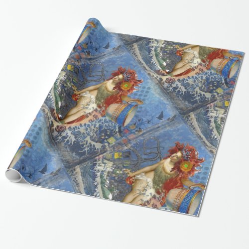 Aquarius Mermaid Gothic Blue Art Wrapping Paper