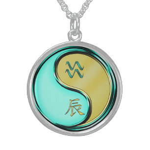 Aquarius & Metal Dragon Sterling Silver Necklace