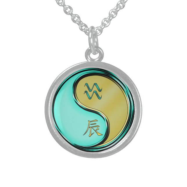 Aquarius & Metal Dragon Sterling Silver Necklace (Front)