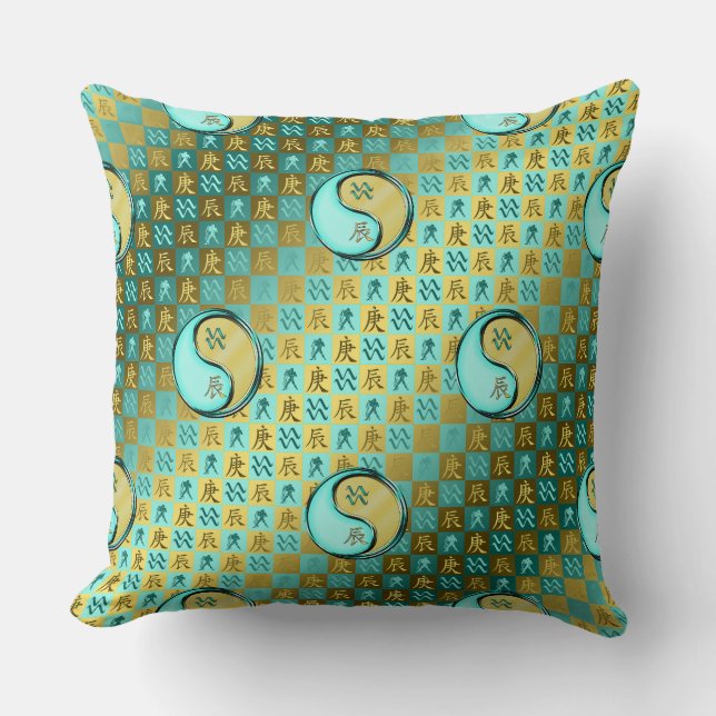 Aquarius & Metal Dragon Throw Pillow (Front)