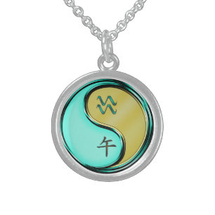Aquarius & Metal Horse Sterling Silver Necklace