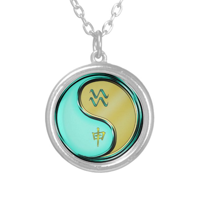 Aquarius & Metal Monkey Silver Plated Necklace (Front)