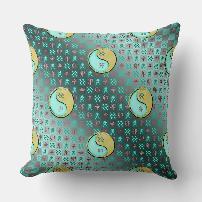 Aquarius & Metal Rabbit Throw Pillow (Front)