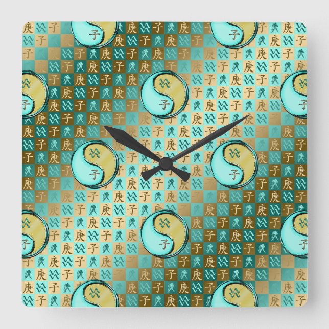 Aquarius & Metal Rat Square Wall Clock (Front)