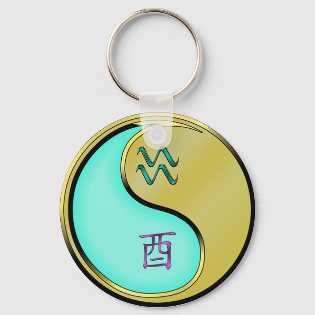 Aquarius & Metal Rooster Keychain (Front)