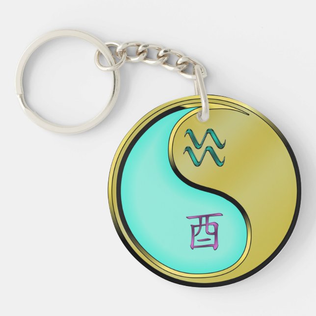 Aquarius & Metal Rooster Keychain (Front)