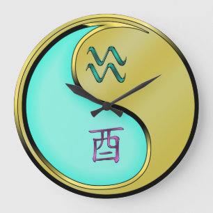 Aquarius & Metal Rooster Large Clock