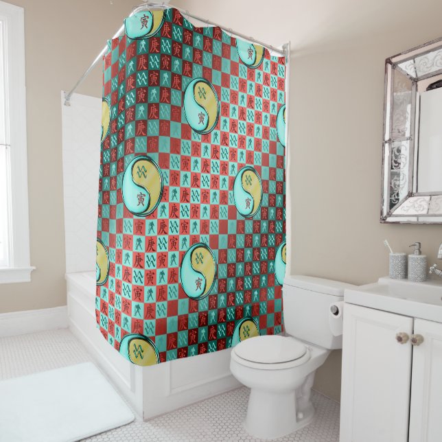Aquarius & Metal Tiger Shower Curtain (In Situ)