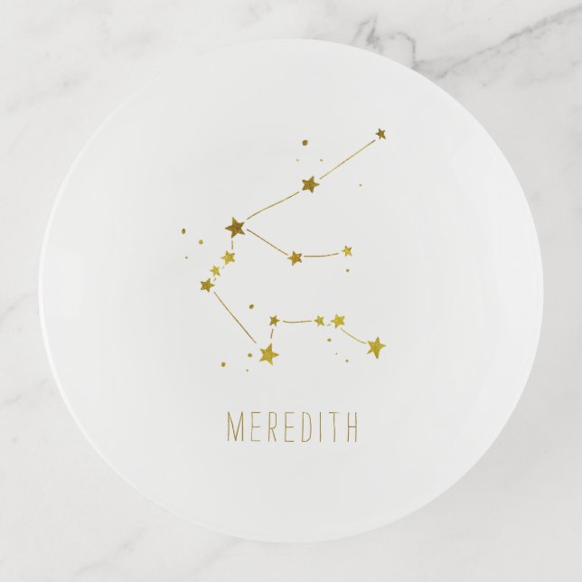 Aquarius | Minimalist Gold Zodiac Monogram Trinket Tray (Front)