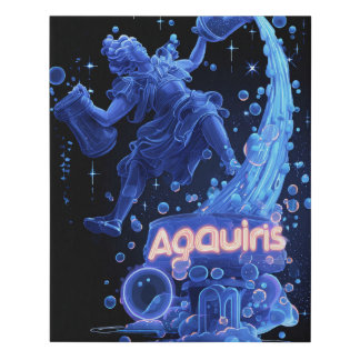 Aquarius Neon Blue Zodiac Fantasy Art Faux Canvas Print