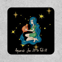 Aquarius Patch with Woman & Stars on Black