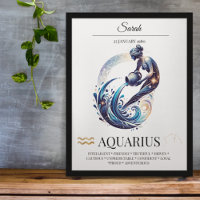 Aquarius Personalized Elegant Zodiac Watercolor