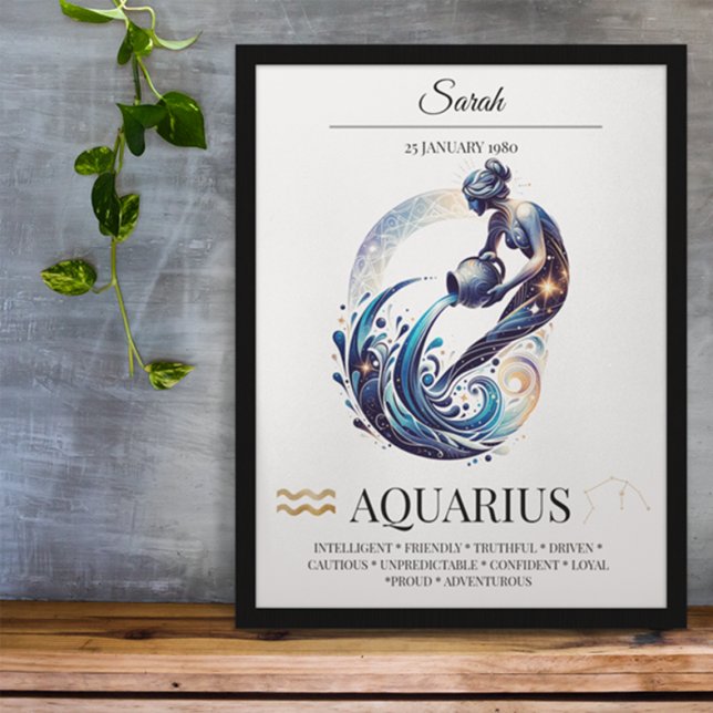 Aquarius Personalized Elegant Zodiac Watercolor Poster (Creator Uploaded)