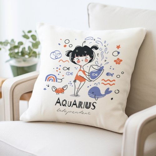 Aquarius Pillow Zodiac Sign Throw Pillow