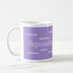 Aquarius Purple Blue Watercolour Astrology Zodiac Coffee Mug