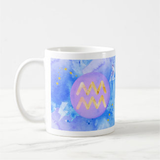 Aquarius Purple Blue Watercolour Astrology Zodiac Coffee Mug