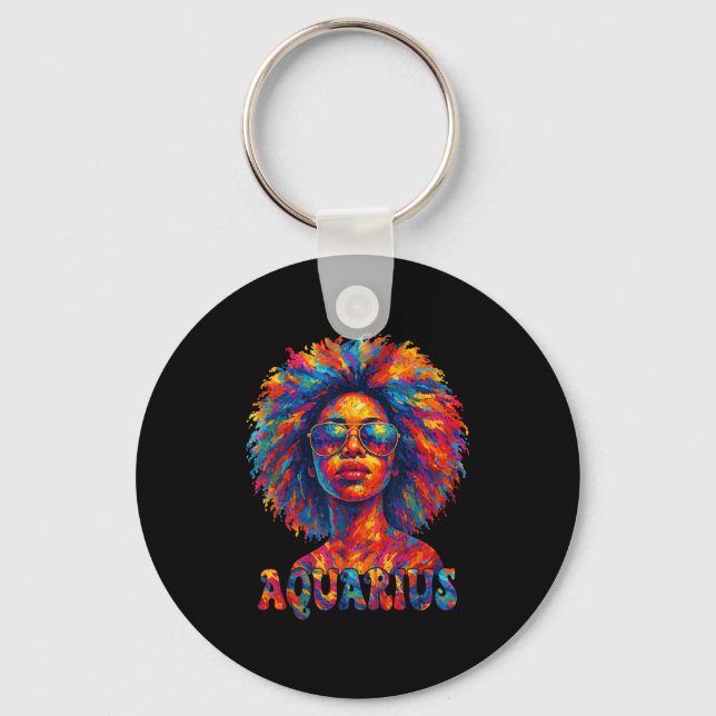 Aquarius Queen Afro Art African American Women Zod Keychain (Front)