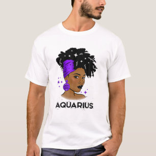 Aquarius Queen Afro Melanin Girl Birthday Gift Bla T-Shirt
