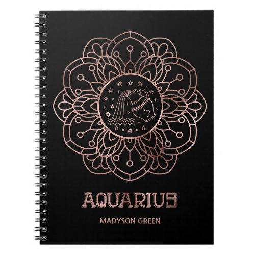 Aquarius Rose Gold Mandala Zodiac Sign Custom Notebook