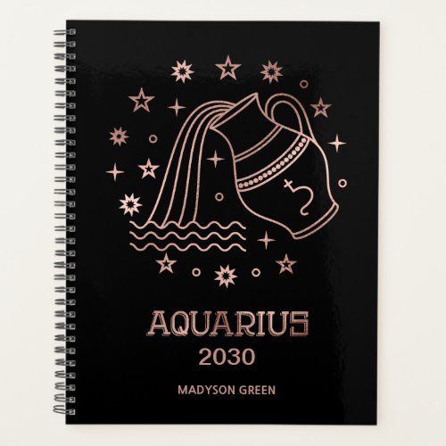 Aquarius Rose Gold Zodiac Sign Personalized Planner