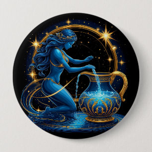 Aquarius Sign Beautiful Digital Illustration Button