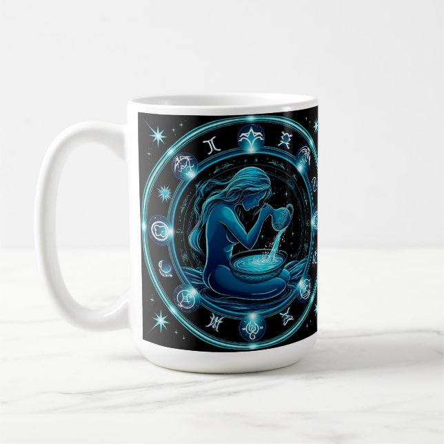 Aquarius Sign Beautiful Digital Illustration Coffee Mug (Left)
