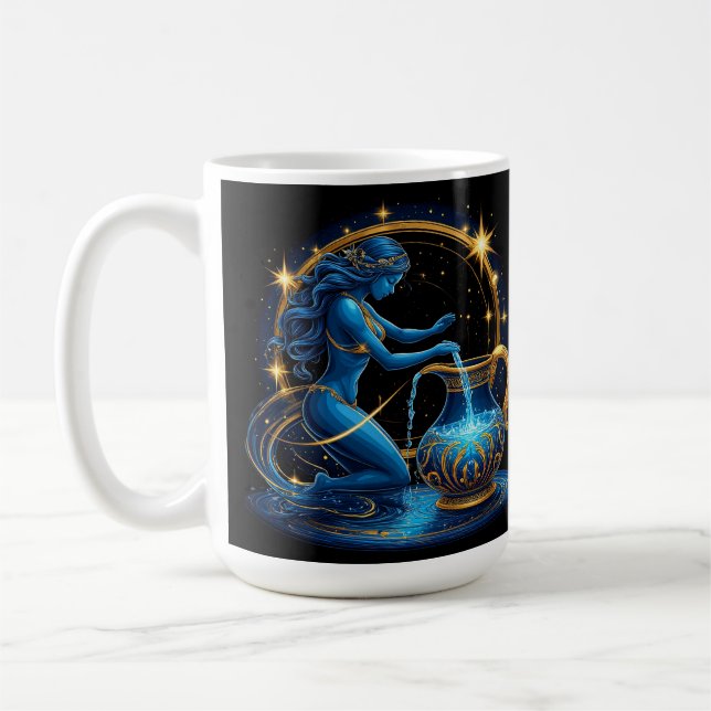 Aquarius Sign Beautiful Digital Illustration Coffee Mug (Left)