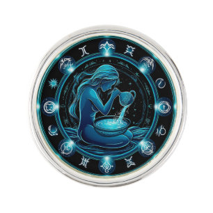 Aquarius Sign Beautiful Digital Illustration Lapel Pin