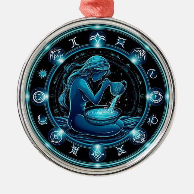 Aquarius Sign Beautiful Digital Illustration Metal Ornament (Front)