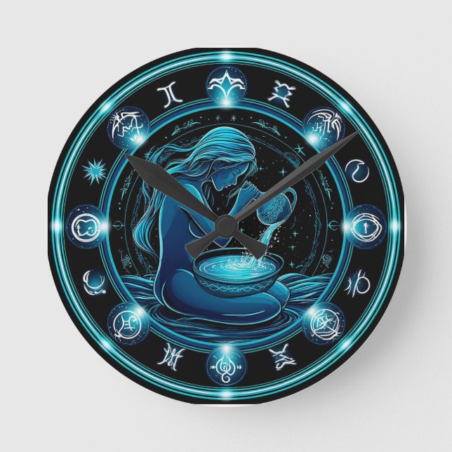 Aquarius Sign Beautiful Digital Illustration Round Clock (Front)