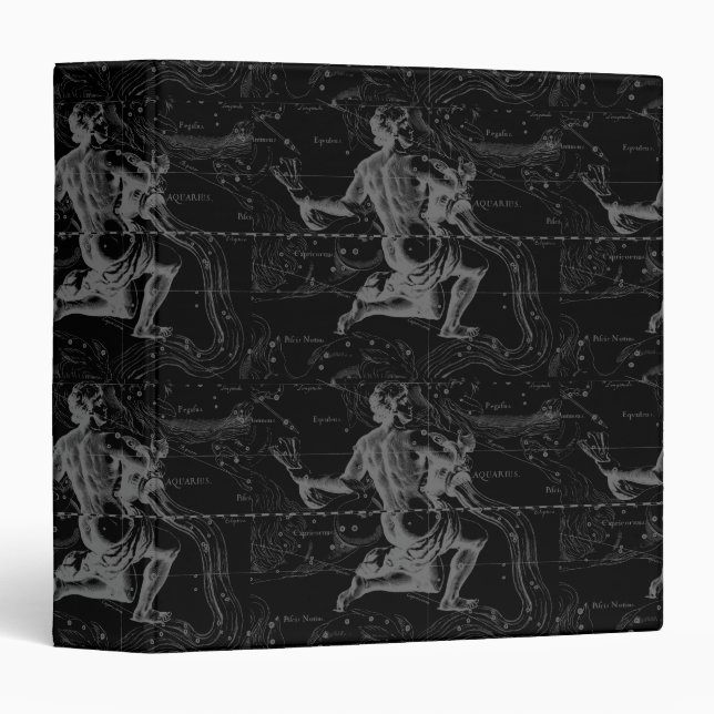 Aquarius Sign Constellation Map by Hevelius 3 Ring Binder (Front/Spine)