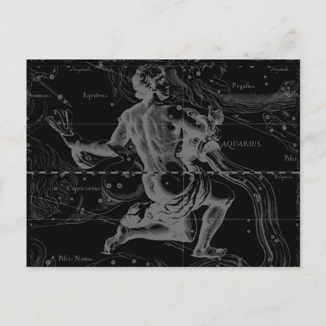 Aquarius Sign Constellation Map by Hevelius Postcard (Front)